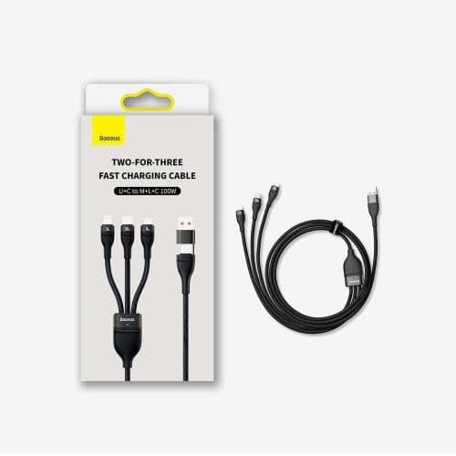 Baseus Universal Flash Series II 3-in-1 Fast Charging Data Cable (USB-A to Micro + Lightning + Type-C) 100W, 1.2m Blue (CASS030103)