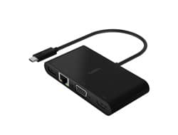 USB-C TO GIGABIT-ETHERNET/HDMI/VGA/USB-A ADAPTER 100W PD BLACK