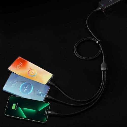 Baseus Universal Flash Series 3-in-1 Fast Charging Data Cable (USB-A to Micro + Lightning + Type-C) 100W, 1.2m Black (CASS030001)