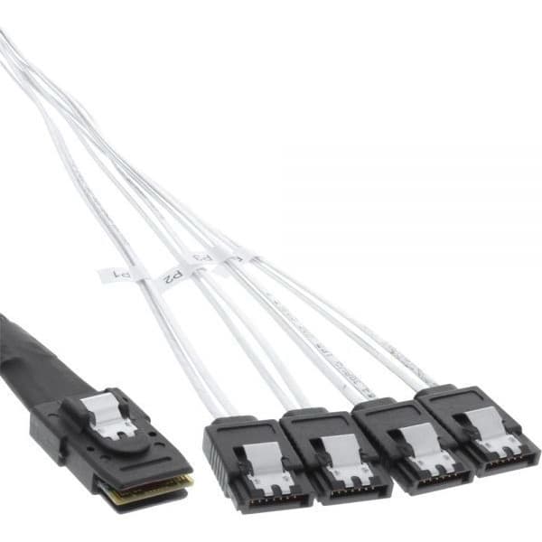 InLine Mini SAS - 4x SATA Crossover Reverse OCF-kabel, 0,5 m, sort
