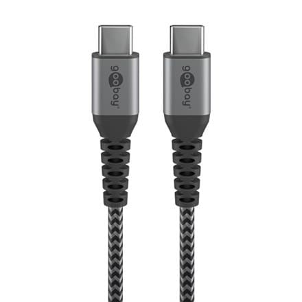 Goobay 49302 USB-C ™ till USB-C ™ textilkabel med metallpluggar (Space Grey/Silver), 1 m