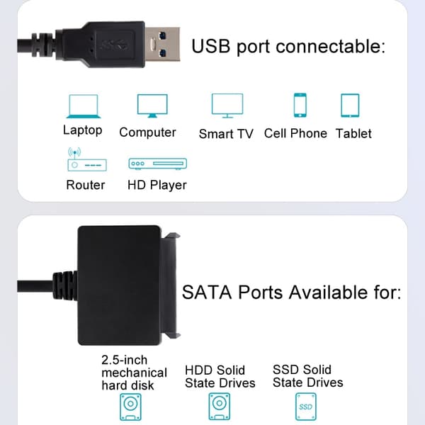 SATA til USB 3.0-kabel til 2,5" harddisk med høj overførselshastighed