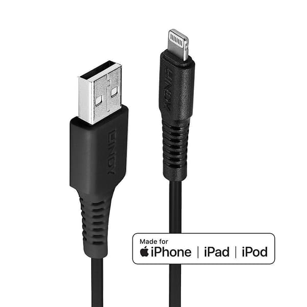 CABLU alimentare si date Lindy pt.smartphone  Lightning (T) la USB 2.0 (T), 1 m, PVC, negru, "LY-31320" (timbru verde 0.08 lei)
