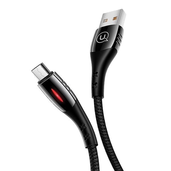 USAMS U-Tone microUSB-punottu kaapeli 1,2 m Virtakatkaisu 2A Pikalataus musta/musta SJ346USB01 (US-SJ346)