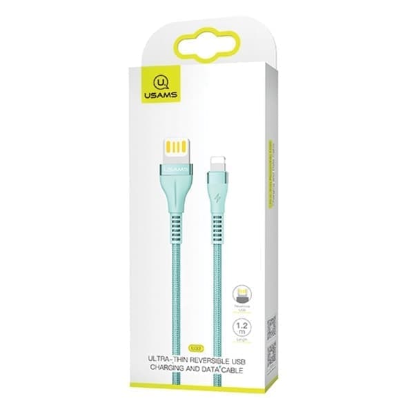USAMS U33 Lightning punottu kaapeli 1,2 m 2A Pikalataus sininen/syaani SJ360USB02 (US-SJ360)