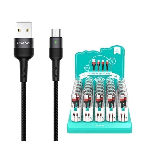 USAMS Punottu kaapeli U26 microUSB 1m 1 kpl. sarjalle 2A Pikalataus musta/musta SJ312MC01 (US-SJ312) SJ312USB01