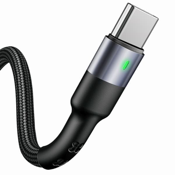 USAMS Punottu kaapeli U26 USB-C 1m 1 kpl. sarjalle 3A Pikalataus musta/musta SJ313TC01 (US-SJ313) SJ313USB01