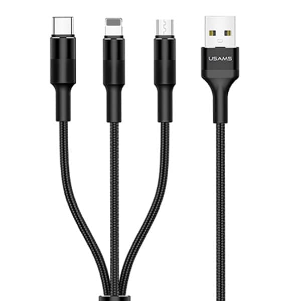 USAMS Punottu kaapeli U5 3in1 1,5m 2A musta/musta (lightning/microUSB/USB-C) SJ2193IN101 (US-SJ219)