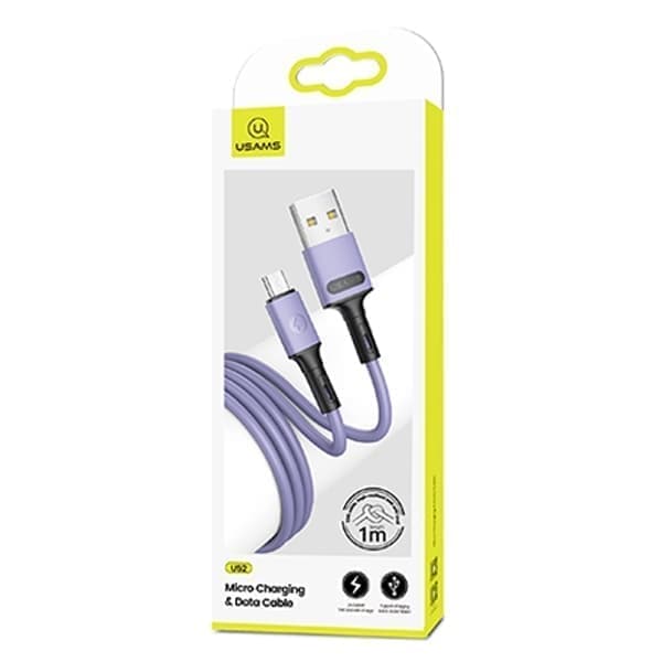 USAMS-kaapeli U52 microUSB 2A pikalataus 1m violetti/violetti SJ435USB04 (US-SJ435)