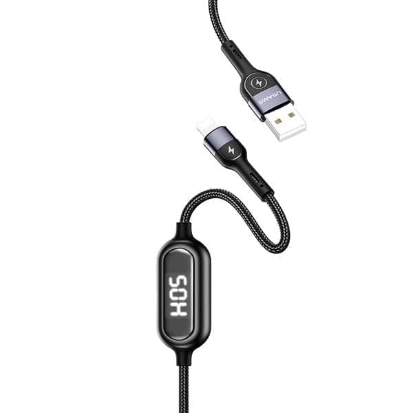 USAMS Punottu kaapeli U48 lightning 1,2m 2A Pikalataus LED musta/musta SJ423USB01 (US-SJ423)