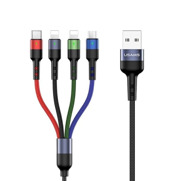 USAMS Punottu kaapeli U26 4in1 0,35m 2A Pikalataus (2xlightning/microUSB/USB-C) SJ411USB01 (US-SJ411)