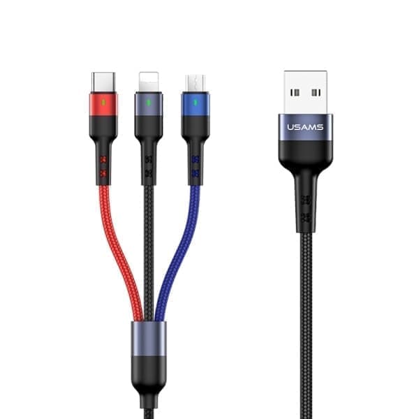 USAMS Punottu kaapeli U26 3in1 0,35m 2A Pikalataus (lightning/microUSB/USB-C) SJ410USB01 (US-SJ410)
