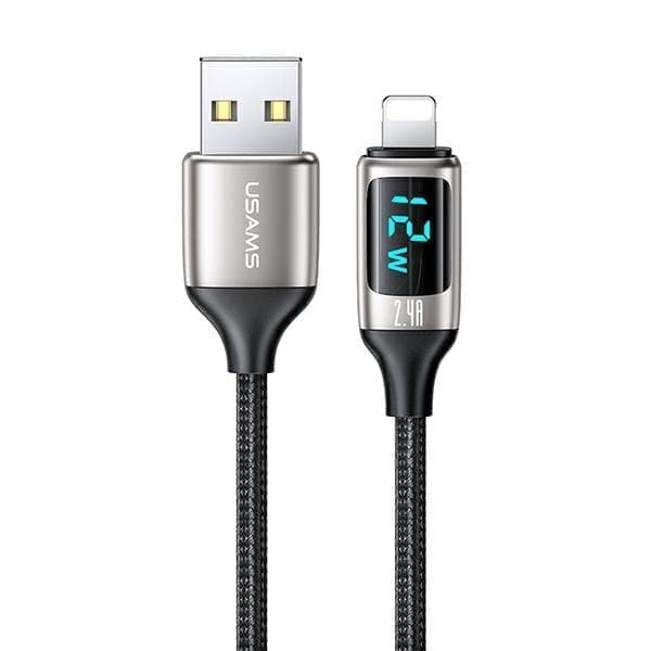 USAMS Punottu kaapeli U78 Lightning 1.2m LED 2.4A Pikalataus hopeamusta SJ543USB02 (US-SJ543)