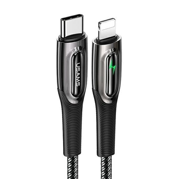 USAMS-punottu kaapeli USB-C - Lightning Smart Power-off 20 W PD-kaapeli 1,2 m musta/musta SJ518USB01 (US-SJ518)
