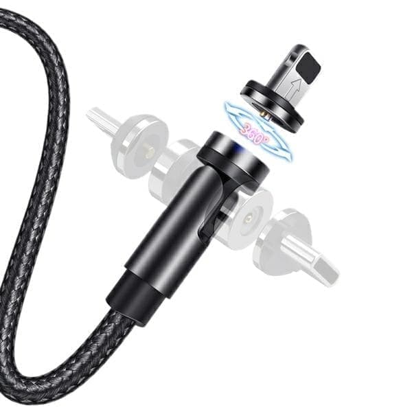 USAMS Magneettikaapeli U59 Lightning 2.1A Pikalataus 1m punottu musta/musta SJ472USB01 (US-SJ472) säädettävä kulma