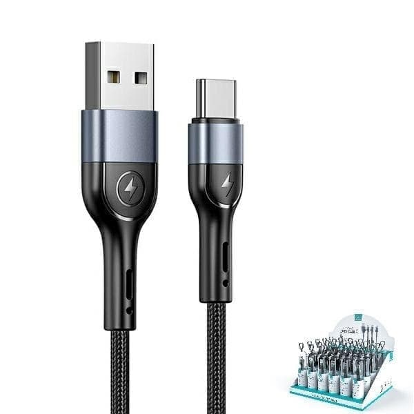 USAMS Punottu kaapeli U55 2A USB-C 1 kpl. setille U55 musta/musta 1m SJ449ZJ01 (US-SJ449)