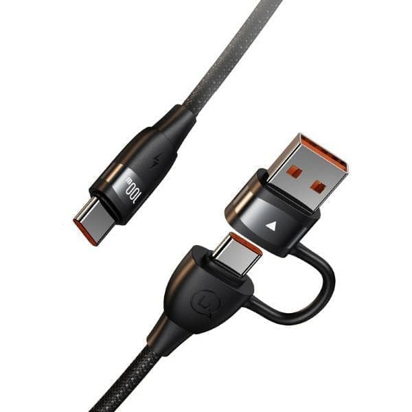 USAMS-kaapeli U85 2xUSB-C/USB-A 2m 100W PD Pikalataus musta/musta SJ655USB01 (US-SJ655)