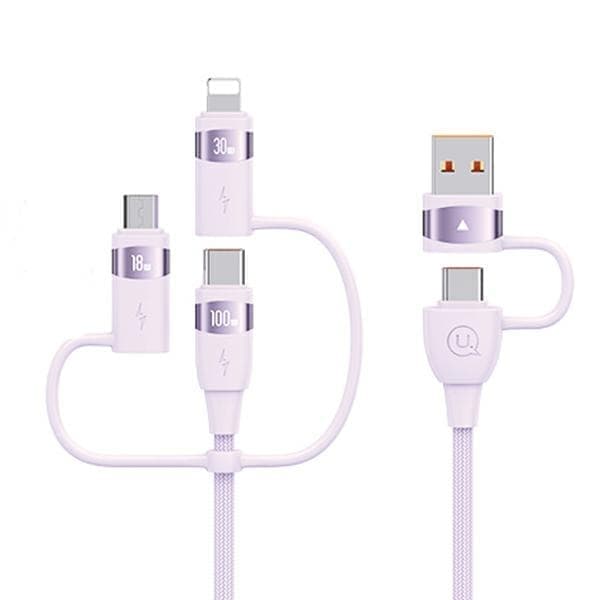 USAMS-kaapeli U85 2xUSB-C/USB/Mikro-USB/Lightning 6in1 1,2m 100W PD Pikalataus violetti/violetti SJ645USB02 (US-SJ645)