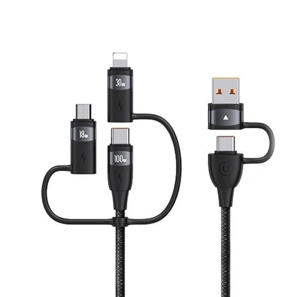 USAMS-kaapeli U85 2xUSB-C/USB/Mikro-USB/Lightning 6in1 1,2m 100W PD Pikalataus musta/musta SJ645USB01 (US-SJ645)