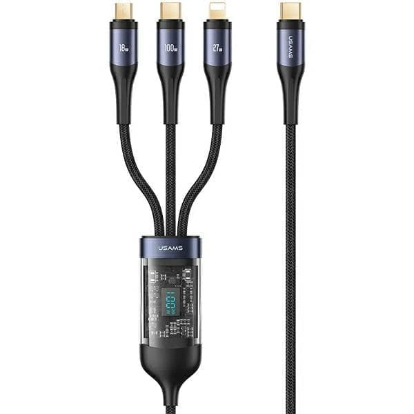 USAMS Punottu kaapeli U83 3in1 100W 1,2m digitaalinen näyttö PD Pikalataus (lightning/microUSB/USB-C) SJ600USB01 (US-SJ600)