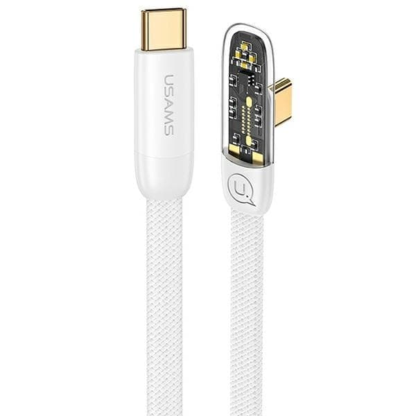 USAMS Kulmikas USB-C–USB-C PD 100 W pikalataus Iceflake-sarjan kaapeli 2 m valkoinen/valkoinen SJ587USB02 (US-SJ587)