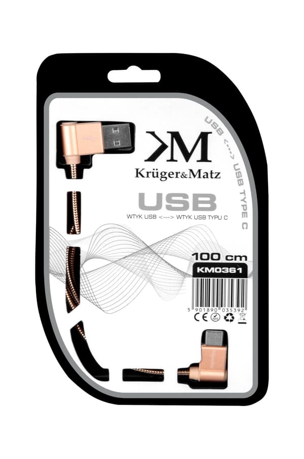 USB-kabel - Typ C Vinkelkontakt 1m 3A Kruger&Matz