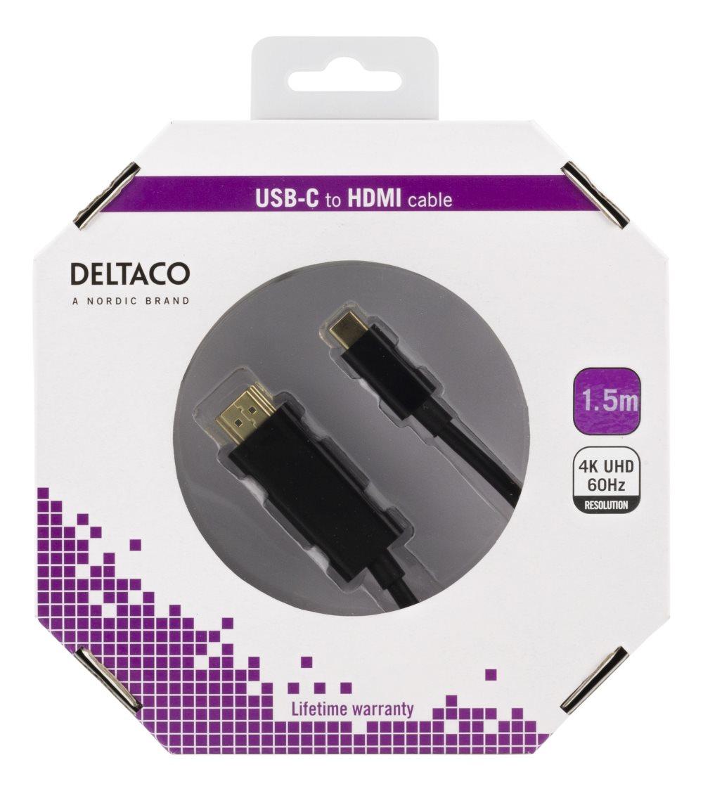 DELTACO USB-C to HDMI cable, 1,5m, 4K, HDCP 2.2, 3D, black