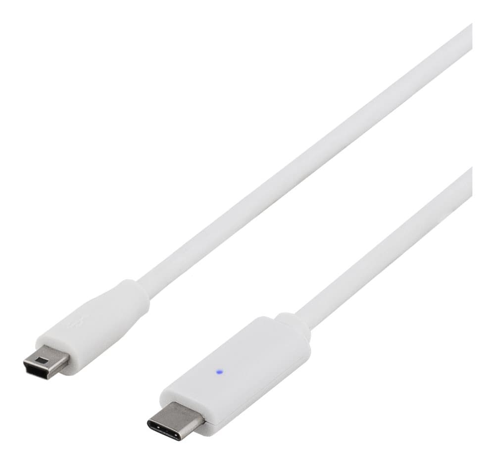 DELTACO USB 2.0 Cable, Type C - Type Mini B ma, 1m, white