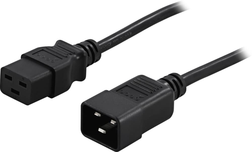 DELTACO jordet apparat-/forlængerkabel, <b>ret IEC 60320 C19</b> til