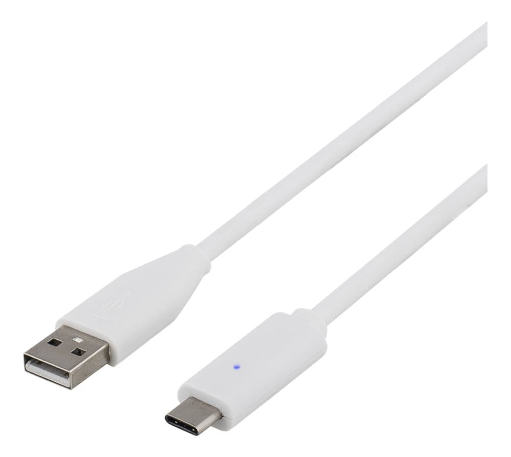 DELTACO USB 2.0 cable, 0.25m, Type C - Type A male, PD prof 1, white