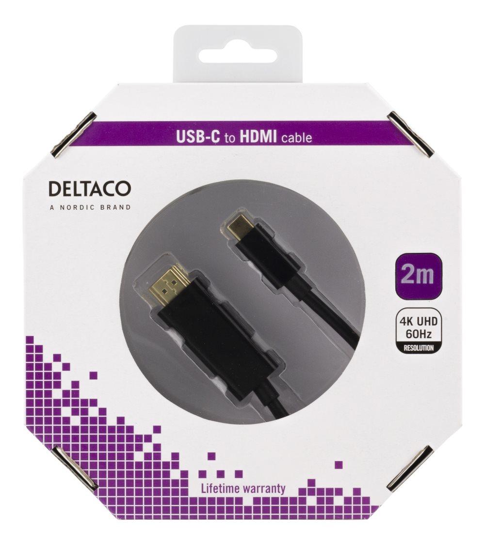 DELTACO USB-C to HDMI cable, 2m, 4K, HDCP 2.2, 3D, black