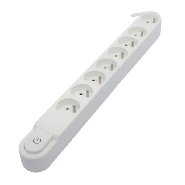 CHACON Power strip 8 uttag 16A med strömbrytare, 3 m kabel HO5VV-F 3x1,5 mm² vit