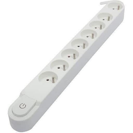 CHACON Power strip 8 uttag 16A med strömbrytare, 3 m kabel HO5VV-F 3x1,5 mm² vit
