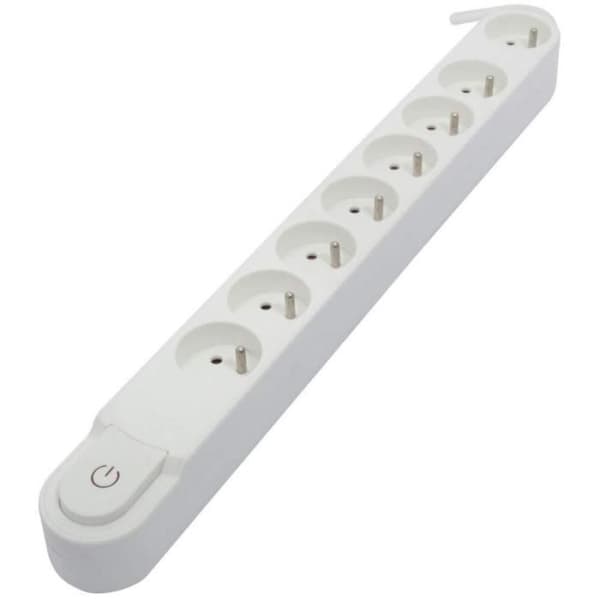 CHACON Power strip 8 uttag 16A med strömbrytare, 3 m kabel HO5VV-F 3x1,5 mm² vit