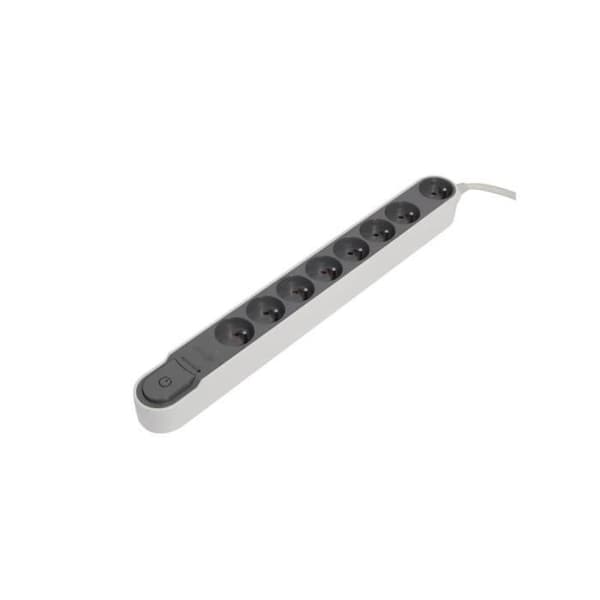 CHACON Power strip block med blixtskydd med switch 8 uttag 16A 1,5m grå