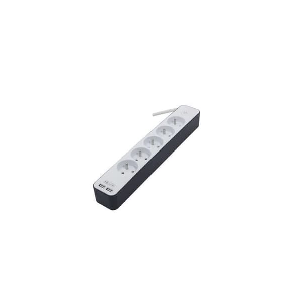 CHACON Power strip 5 uttag 16 A med 2 USB-portar och 1,5 m kabel HO5VV-F 3x1,5 mm² vit och grå