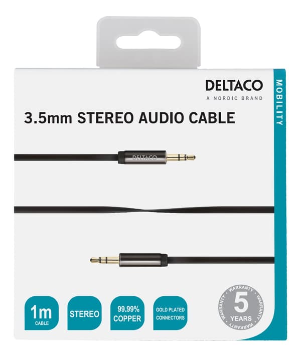 Audio cable, 3.5mm male to 3.5mm male, 1m, black