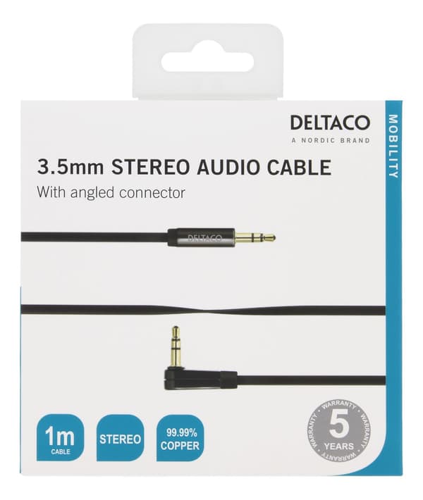 Audio cable, angled 3.5mm male - 3.5mm male,1m, black