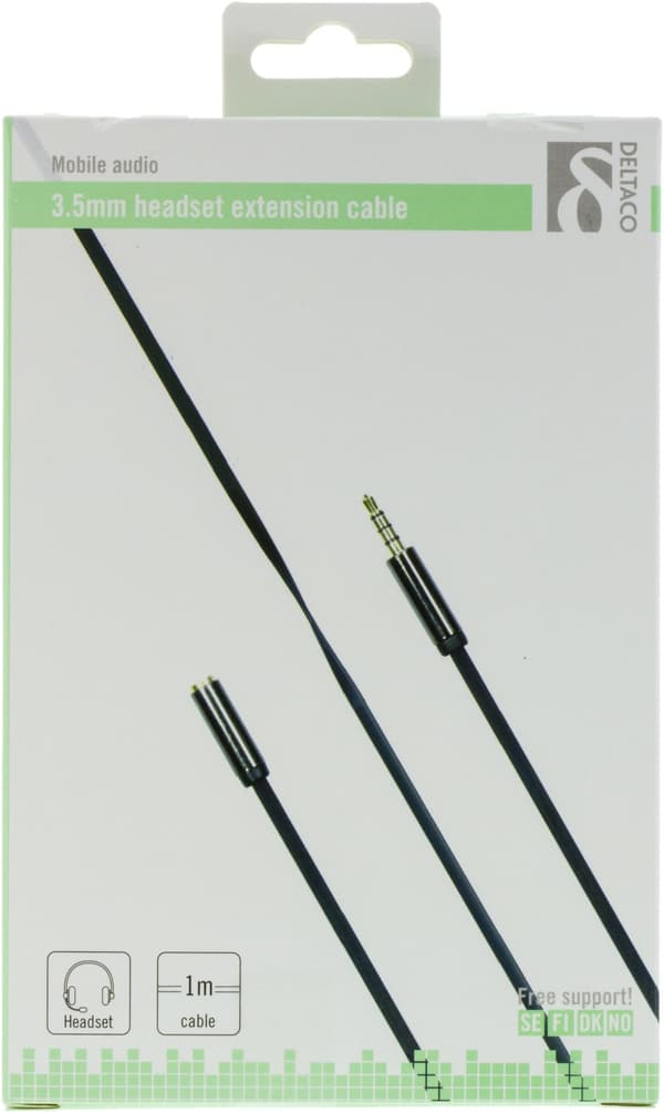 Audio cable, 3.5mm straight male to 3.5mm female, 4-pin, 1m
