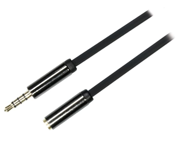Audio cable, 3.5mm straight male to 3.5mm female, 4-pin, 1m