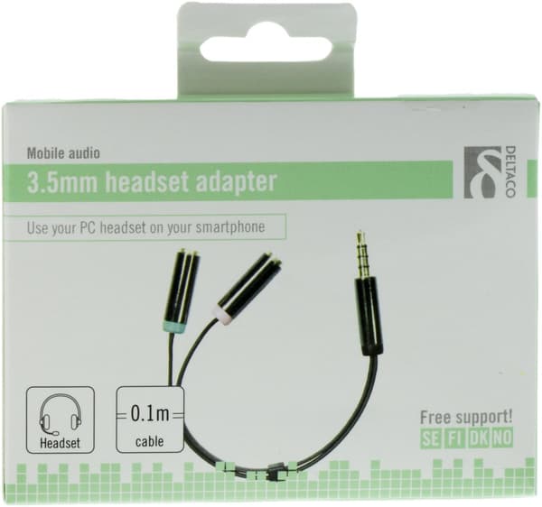 Audio adapter, 3.5mm male to 3.5mm female, 4-pin , 0.1m