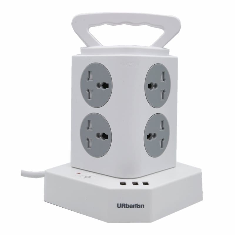 Smart grenuttag med USB-laddare 8 vägguttag 3 USB-portar Vit