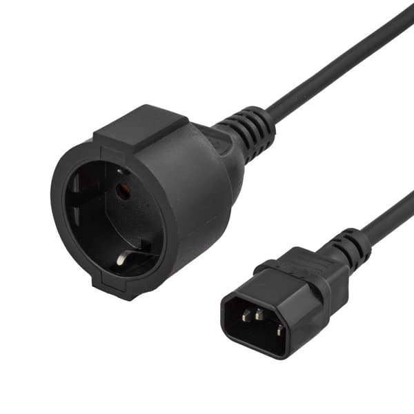 Power adapter, IEC C14 male to CEE 7/4 (Schuko) female, 1m