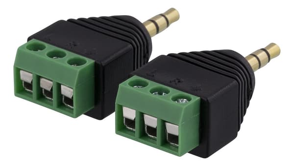 3-pin Terminal block to 3.5mm, 2-Pack, Screw fix, 3.5mm male