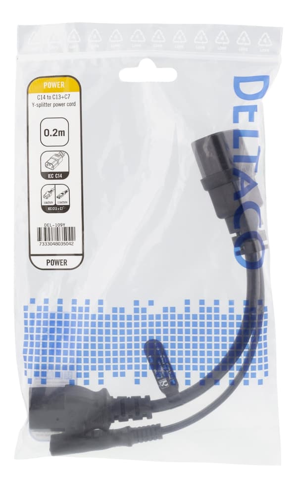 Y-Splitter power cord C14 to C13+C7, 0,2m, black