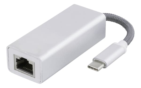 USB C Network Adapter, Gigabit, RJ45, white bag, silver