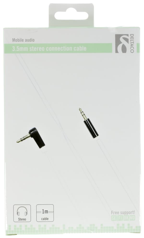 Audio cable, angled 3.5mm male to 3.5mm male, 1m, white