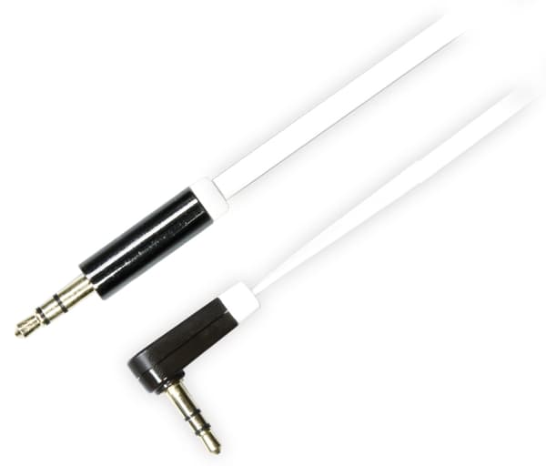 Audio cable, angled 3.5mm male to 3.5mm male, 1m, white