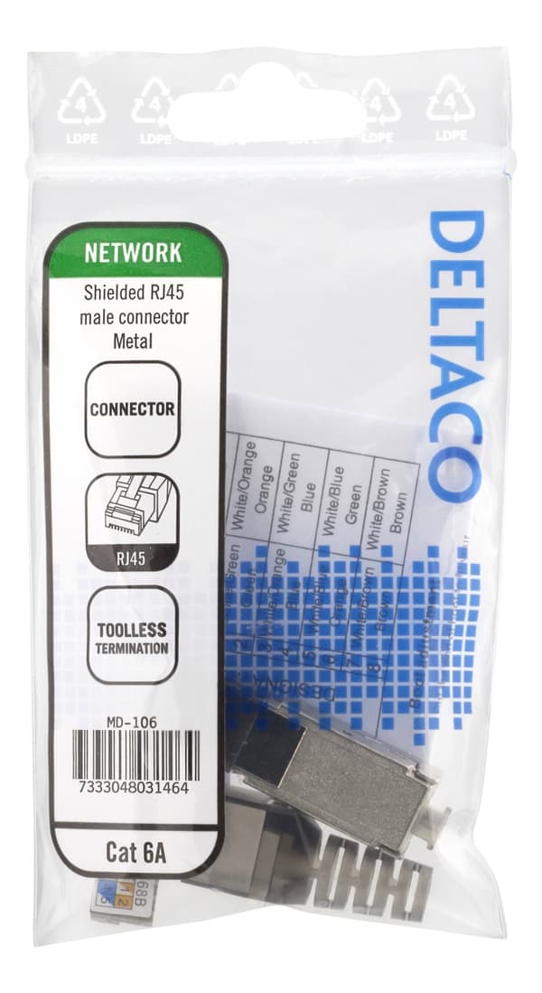RJ45 plug Cat6A, shielded, tool-less, metal