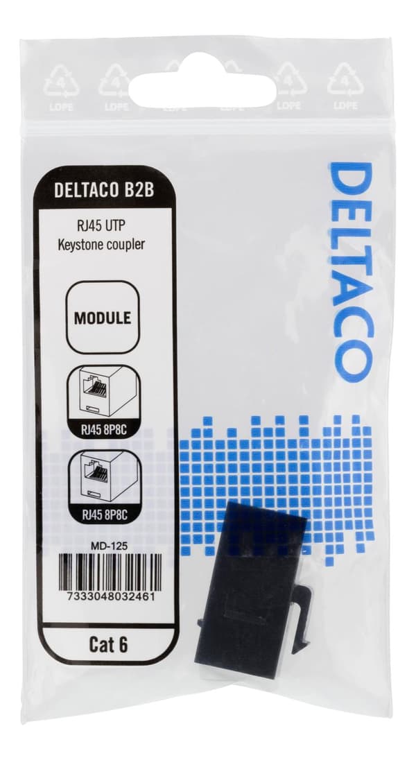 Cat6 Keystone coupler, unshielded, 2xRJ45, plastic, 180